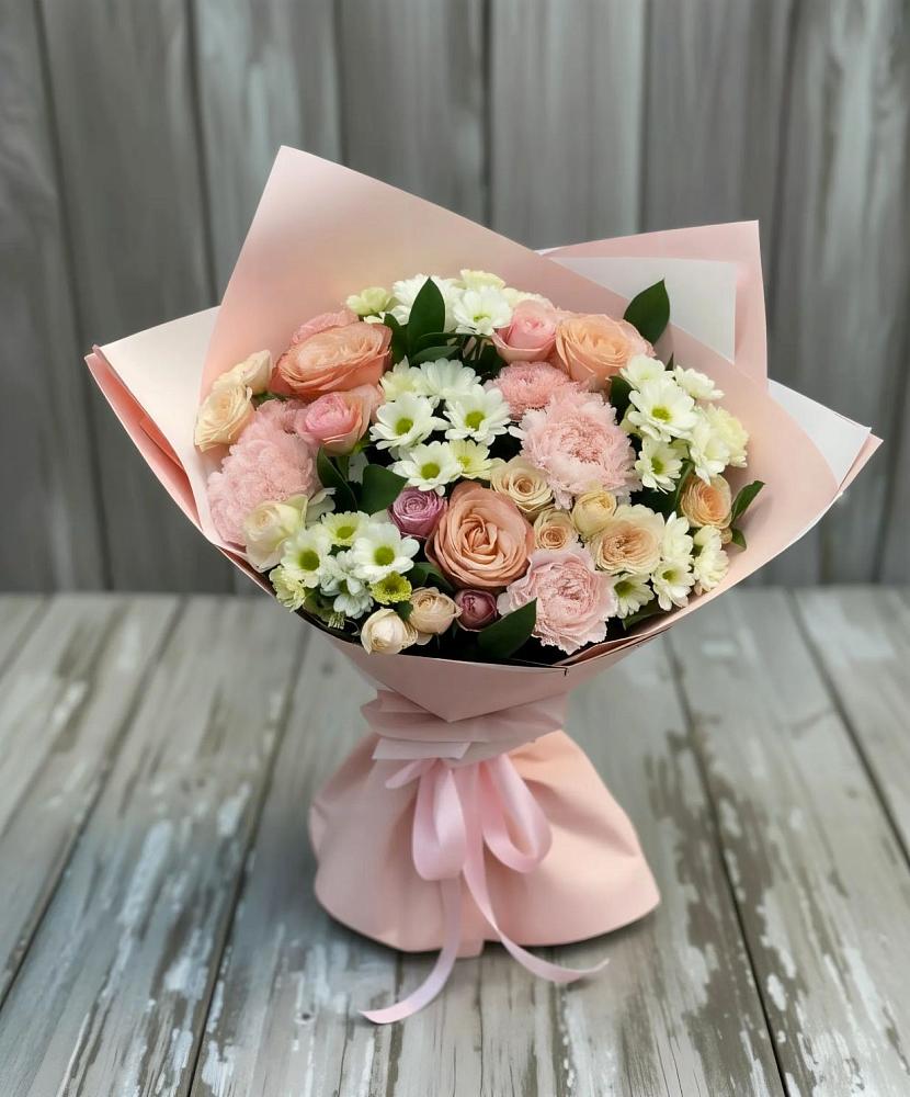 Букет цветов из: Гвоздики, Розы и Хризантемы в Агаповка