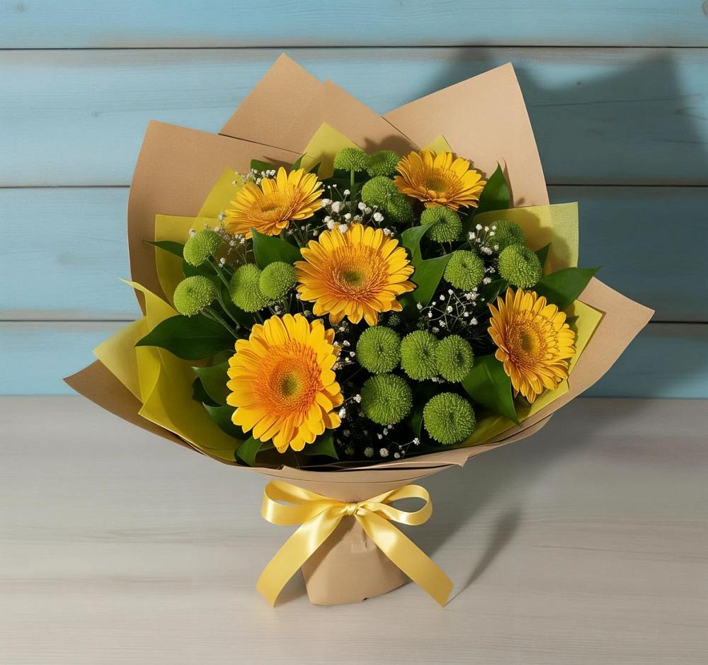 Букет цветов из: Герберы и Хризантемы в Агаповка