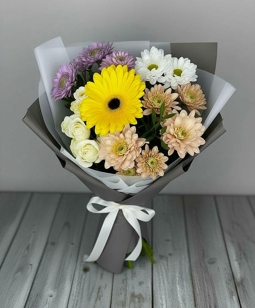Букет цветов из: Розы, Герберы и Хризантемы в Агаповка