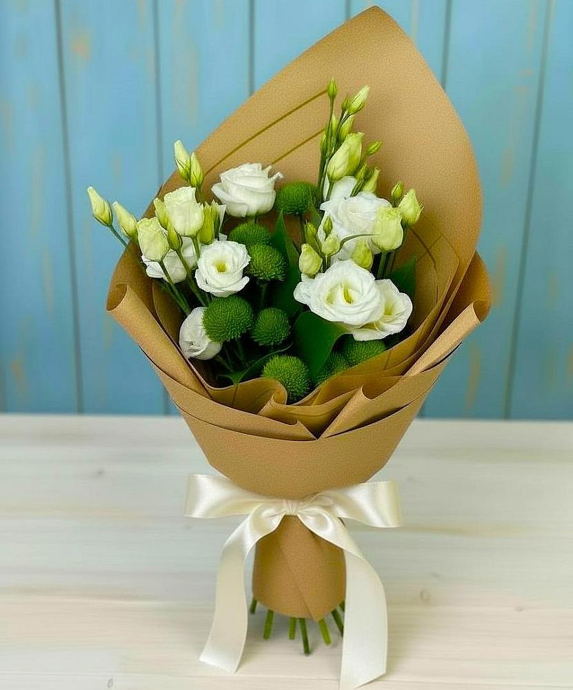 Букет цветов из: Хризантемы и Лизиантусы в Агаповка