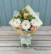 Букет цветов из:  Герберы, Розы и Хризантемы в Агаповка